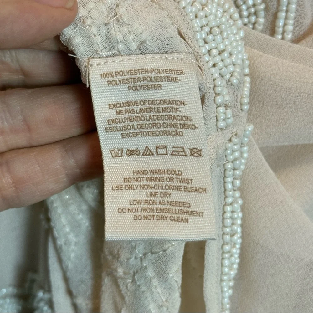 FREE PEOPLE Champagne Beaded Swing Tank Top Soft Pink Geometric Beadwork XS - Picture 7 of 10